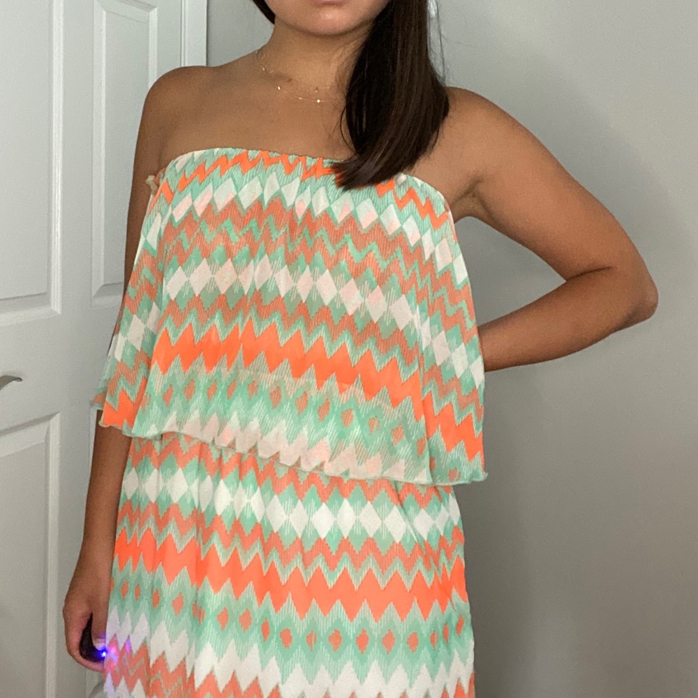 Multicolor Chevron Tube Top Sundress